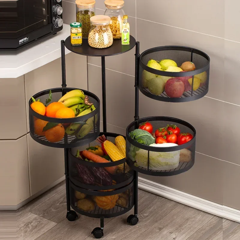 Kitchen Shelving Multi-layer Floor Round Rotating Vegetable Basket Fruit Storage for Household Items