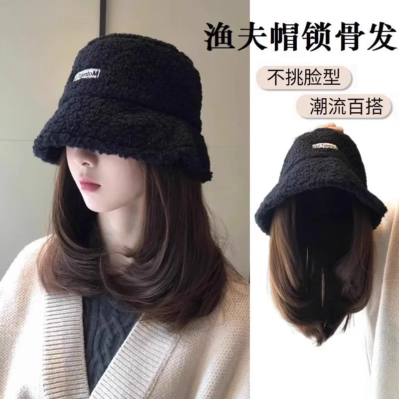 

Women's Hat Autumn Winter Korean Fashion Internet Celebrity Lamb Wool Fisherman Hat Collarbone Hair Versatile Integrated Hat
