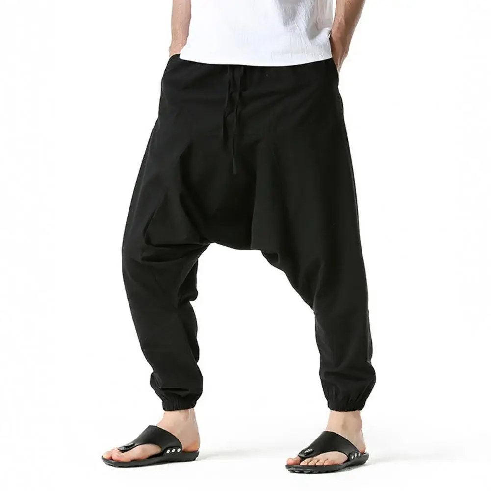 Drop Slacks Deep Crotch Mid-Rise Drawstring Elastic Waistband Loose Fit Trousers Hiking Work Travel Everyday Wear Pants 포켓 팬츠