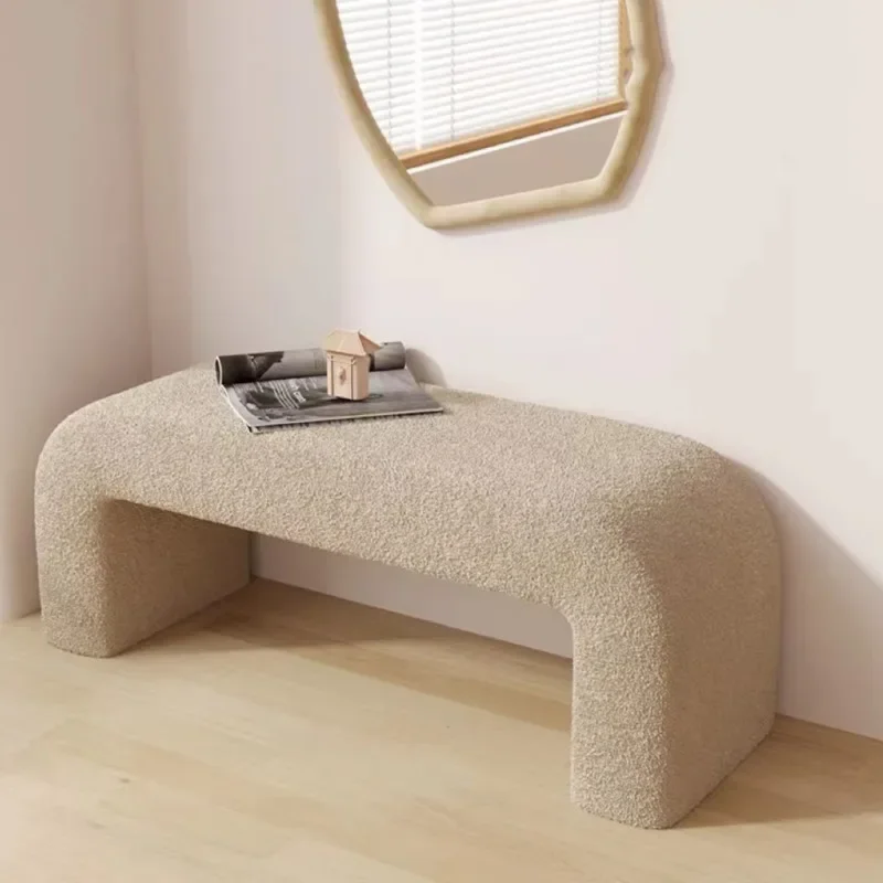 Fashionable Plaid Sofa Stool, Creative Hallway Bench, Lamb Wool Shoe Stool for Bedroom, Stylish Clothing Store Bench