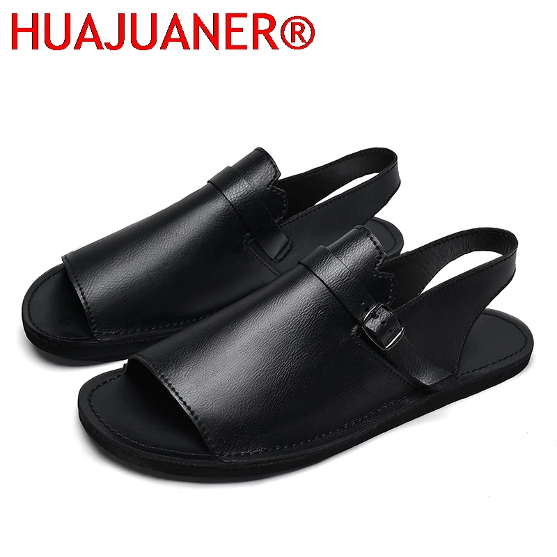 

New Casual Business Mens Sandals Soft Comfortable Leather Slippers Non-Slip Flats Formal Outdoor Man Beach Walking Shoes Sandaly