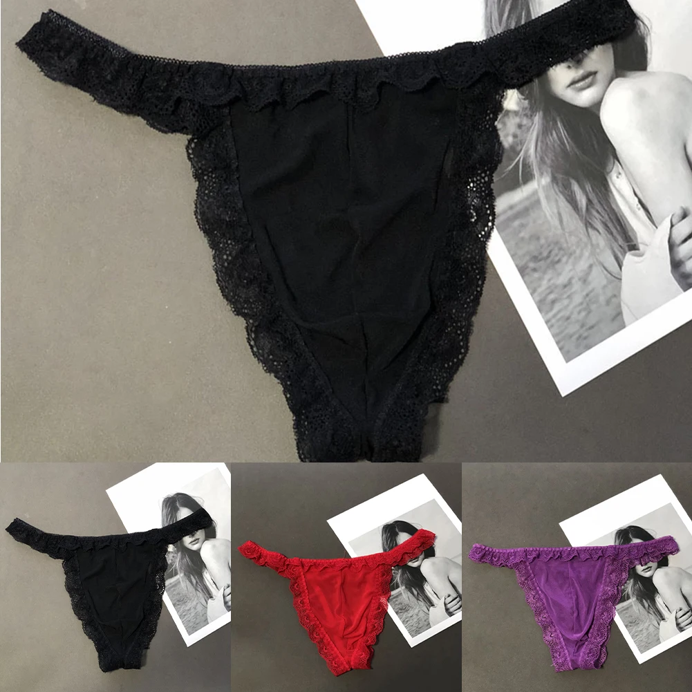 Sexy Höschen Herren Spitze Slips Niedrige Taille Unterwäsche Männliche Tangas Mesh Homosexuell Sissy Pouch T-Back G-string Erotische Unterhose knickers
