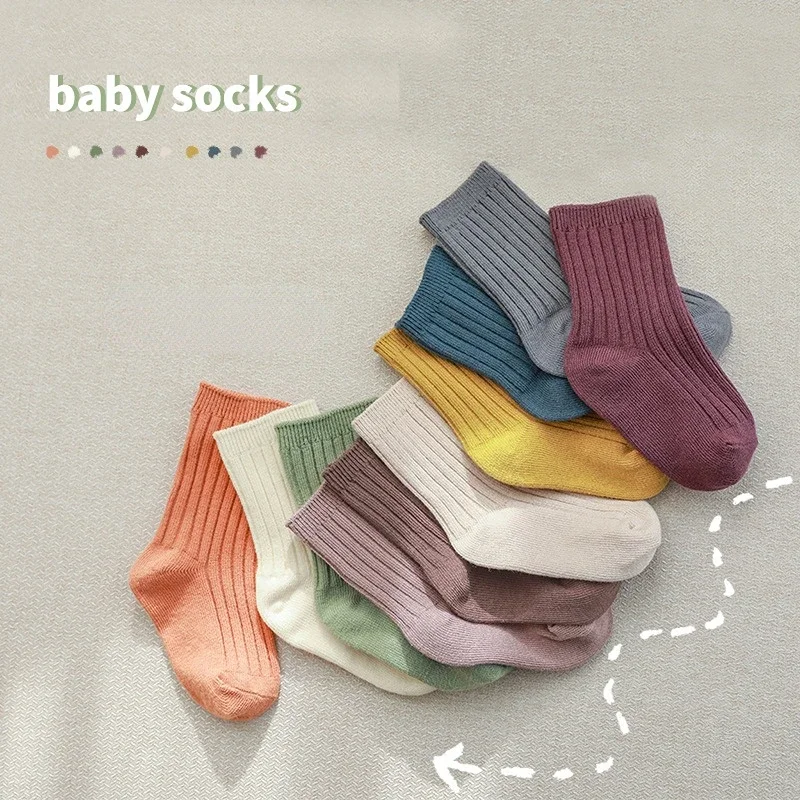 

5 Pairs Colorful Calf Socks for Baby Boys Girls Cotton Rib Jacquard Over-the-calf Newborn Socks for 0-8 Years Kids Baby Stuff