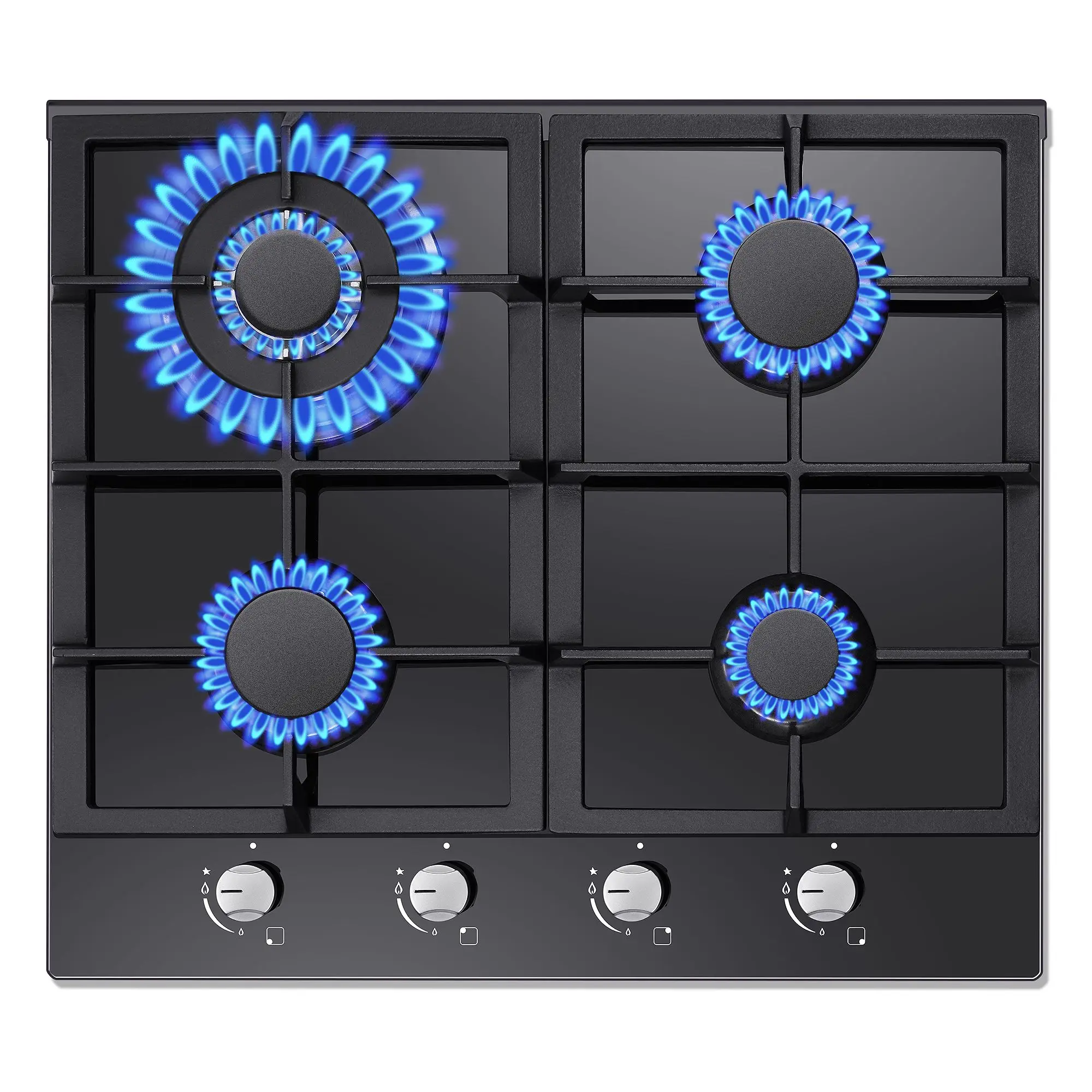ROLK24 Inch Kitchen Gas Cooktop 4 Burners  Convertible Stainless Steel Tempered Glass, Gas Stove,Bulit-in Gas Hob