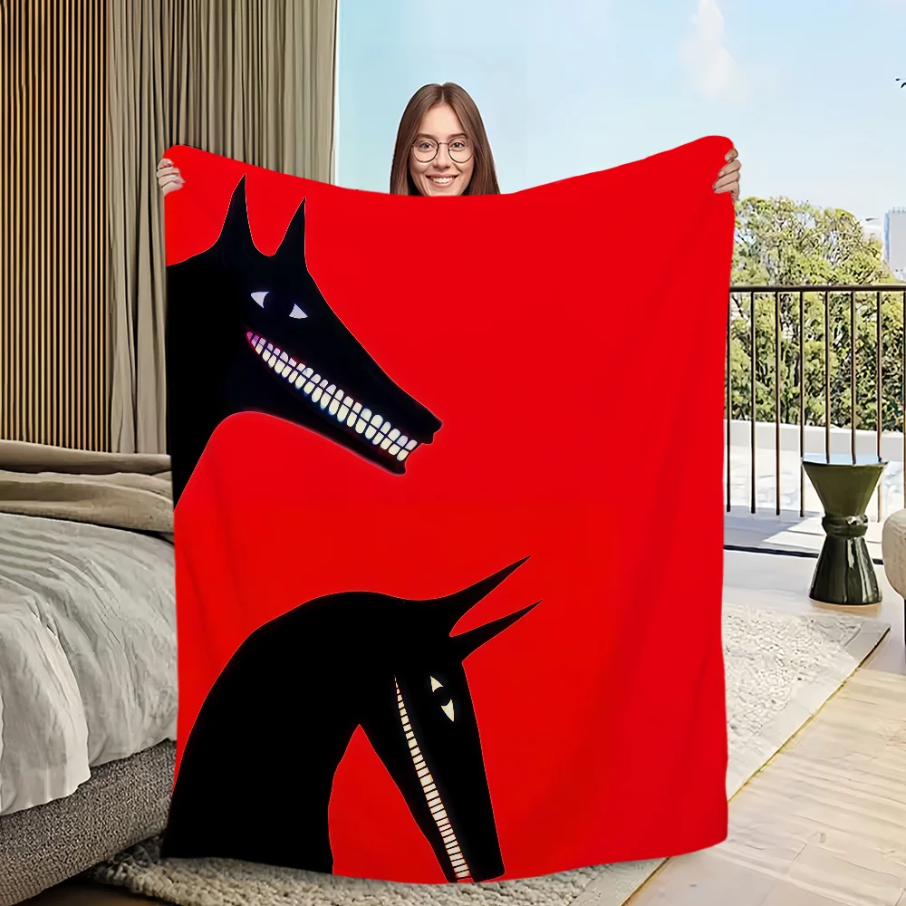 Vintage horror wolf dog black red Flannel warm comfort soft plush blanket sofa living room hogar office bedroom travel gift home
