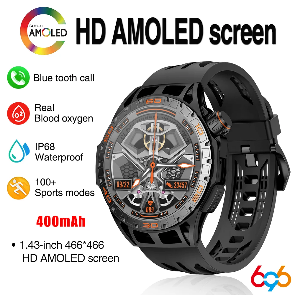 

1.43" AMOLED Screen Outdoors Sports Smart Watch Heart Rate Blood Oxygen 400MAH Watches Blue Tooth Call Waterproof Men Smartwatch