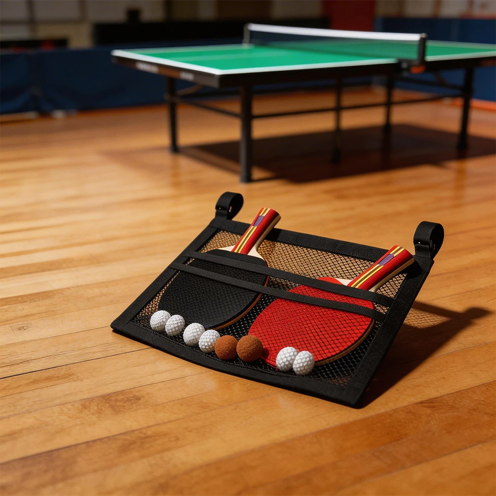 

Compact PVC Mesh Bag for Table Tennis Gear Storage Includes Hanging Mechanism and Internal Ball Containment Feature