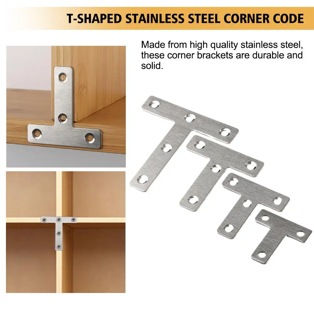 Aço inoxidável T-Shaped Canto Suportes, Reparação Reparação Hardware, Ângulo de Ligação, Móveis Códigos, Placa Fastener, Angle, W1N1