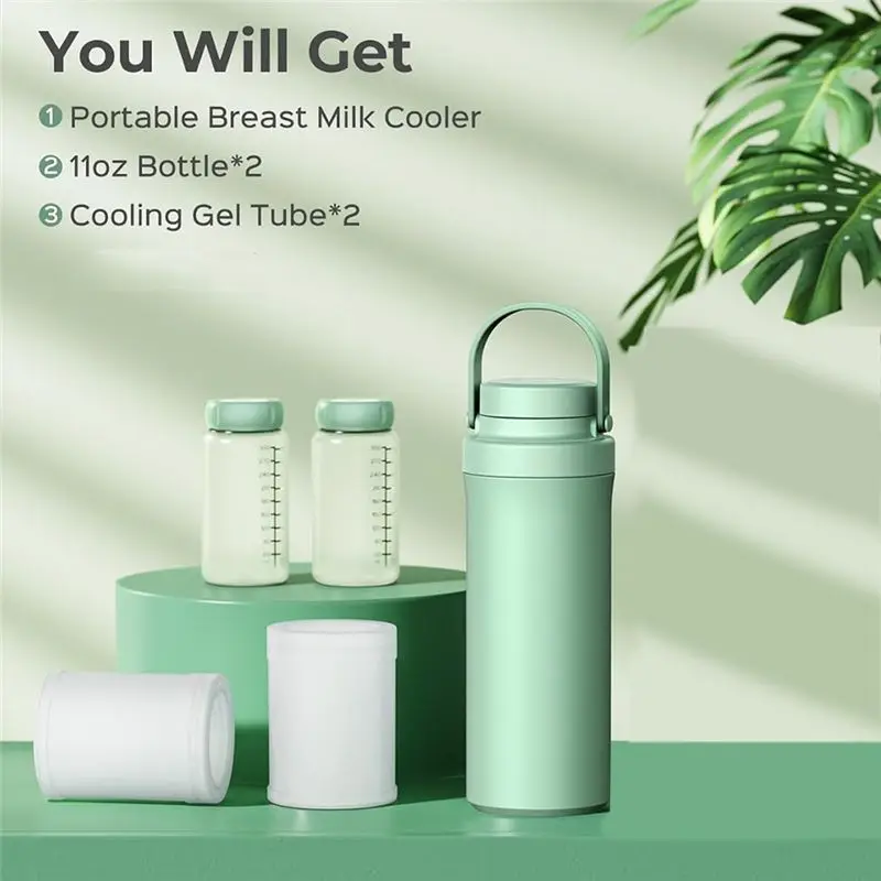 YSUN-Breast Milk Cooler Bottle With 2Pcs Baby Bottles Portable Milk Cooler For Breastmilk