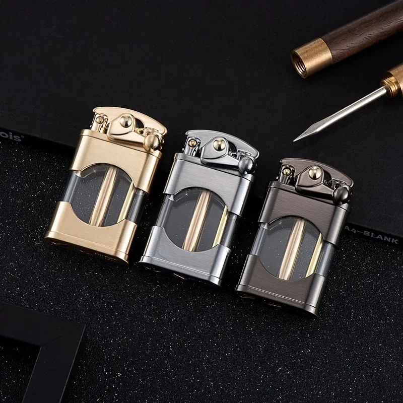 ZORRO New Windproof Metal Kerosene Lighter Transparent Oil Tank Creative Retro Flint Petroleum Lighters Smoking Accessories