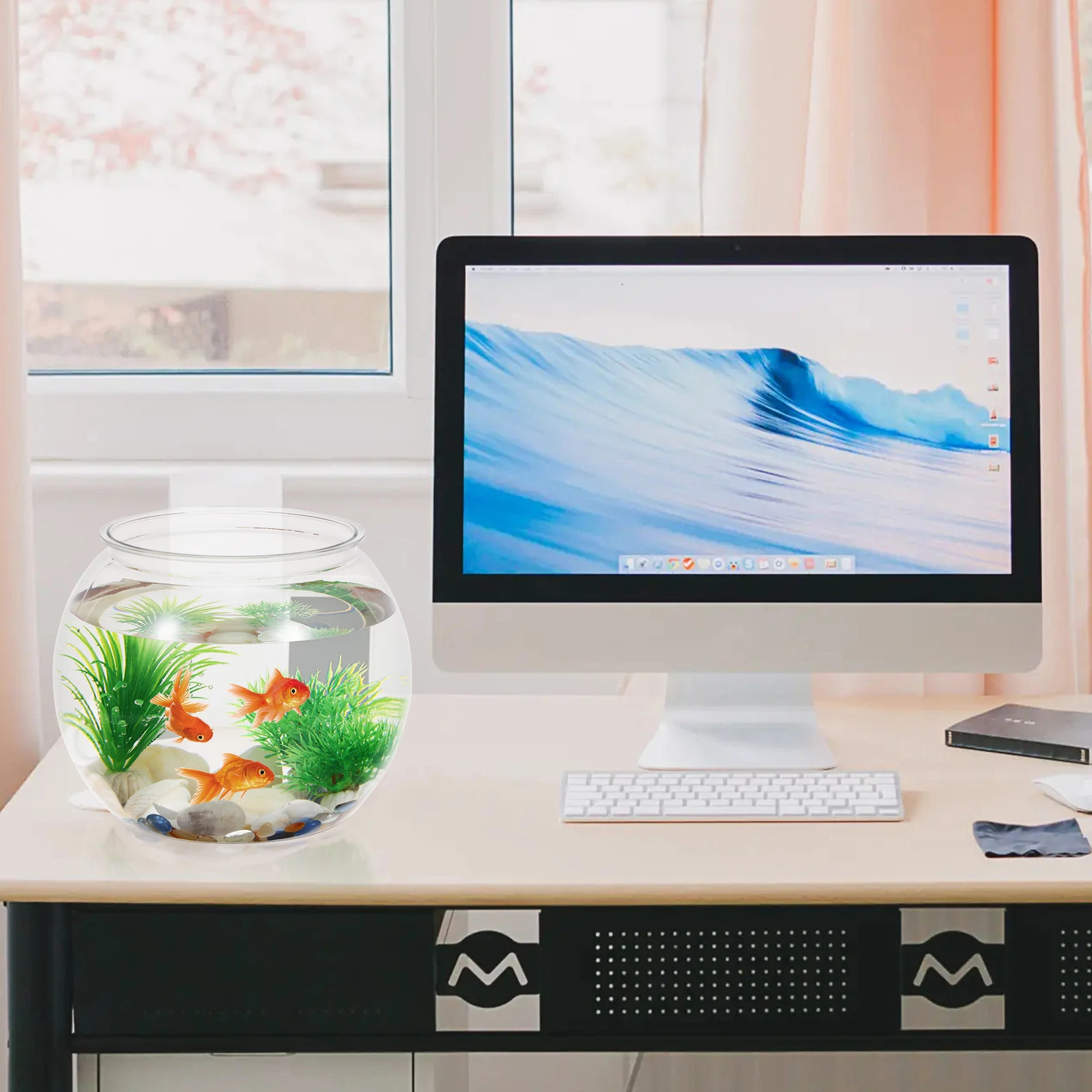 

1Pcs Transparent Fish Bowl Desktop Small Fish Tank Plastic Round Aquarium Clear Decor
