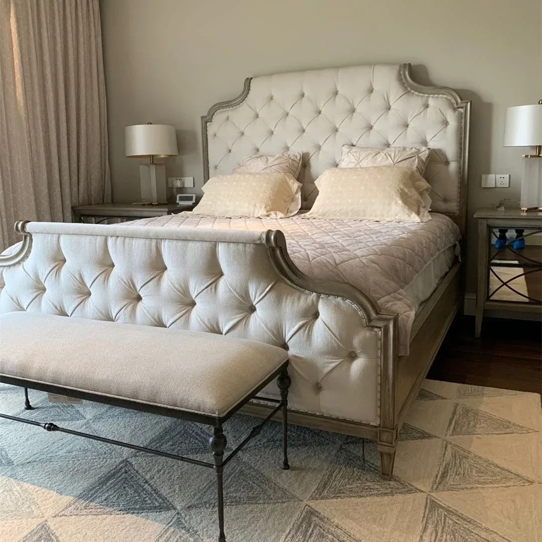 

JC New Light Luxury Gray Solid Wood Bed 18 Meters Double Master Bedroom Fabric Soft Bag Benhart Light Luxury Furniture