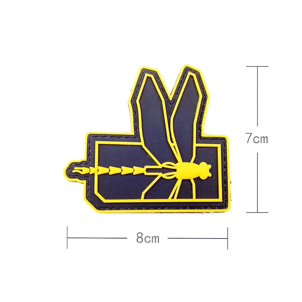 1 Piece 3D PVC Exquisite 8*7 CM Dragonfly Patch Hook and Loop Badge Rubber Shoulder Badge Decal for Clothing Bag DIY Decoration