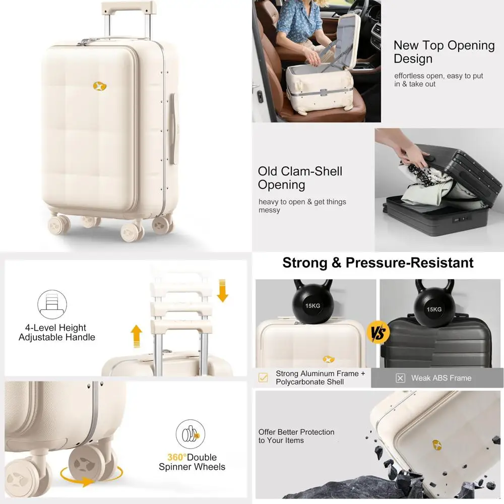 Front Opening Aluminum Frame 20 Inch Hardside Carry-On Suitcase with TSA Lock, Airline Approved Luggage 22x14x9 Inches