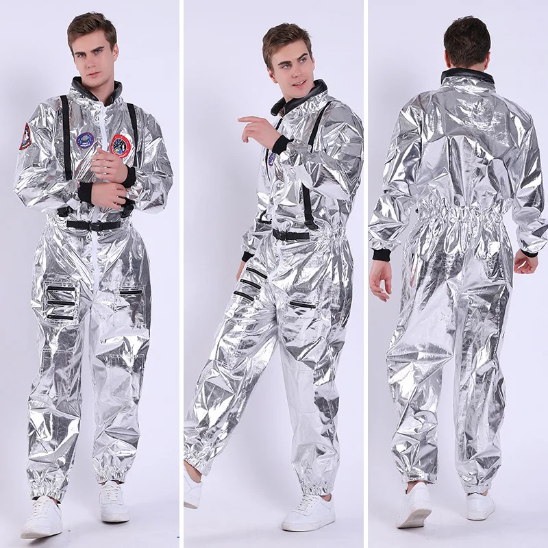 Astronaut Costume Adult Silver Spaceman Costume Plus Size Women Space Suit Party Dress up Costume Astronaut Suit Adults White