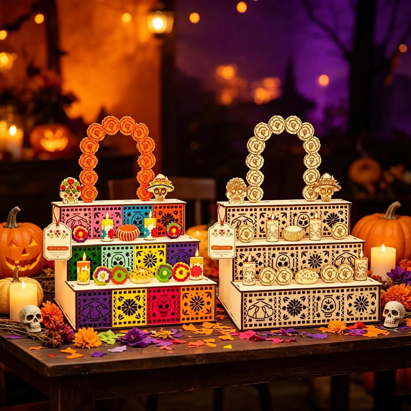 Day of the Dead Altar Kit Wooden 3-Tier Seasonal Decoration Day of the Dead Decorations for Buddhists Practitioners Wiccans