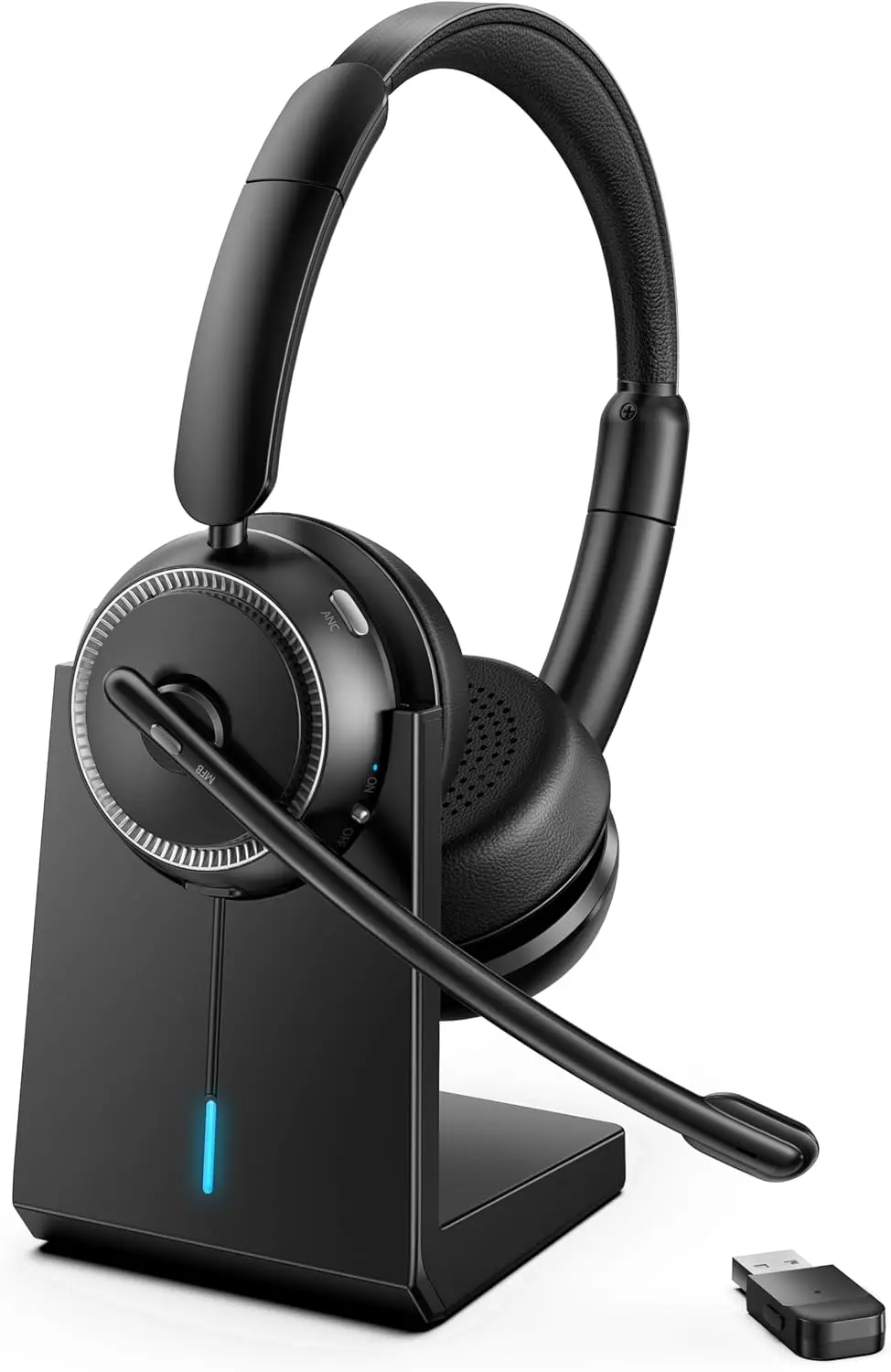 

Upgrade ANC & ENC Wireless Headset with Microphone for PC, Work, Phones - Flip-to-Mute & USB Dongle