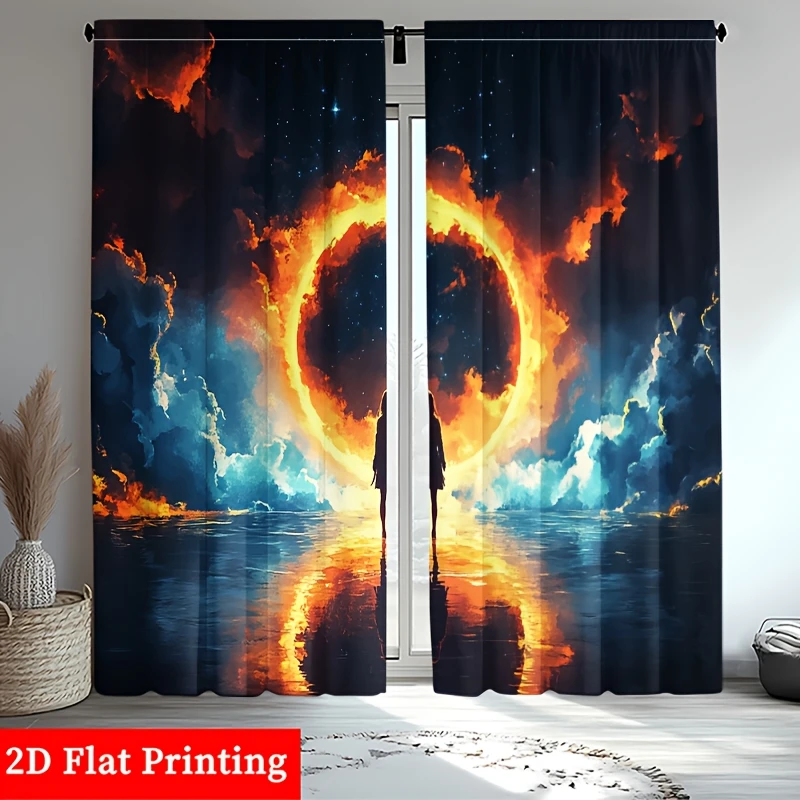 Science fiction and fantasy theme Print Drapes Room Darkening Window Curtains Home Decor,Rod Pocket Blackout Curtains Bedroom