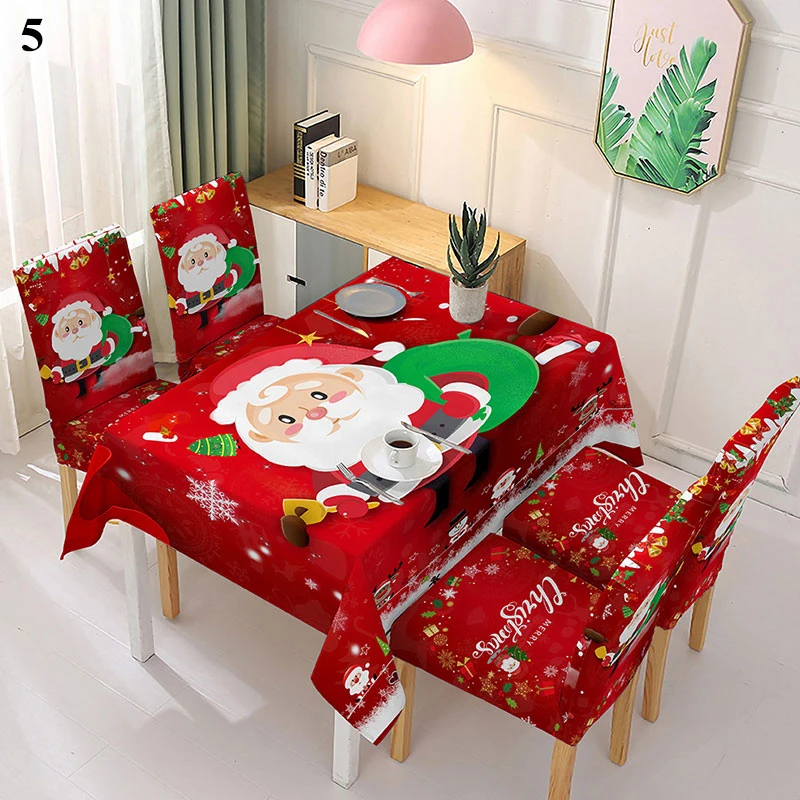 

Christmas table and chair set tablecloth kitchen table decoration Santa Claus stretch one-piece chair cover absorbent tablecloth