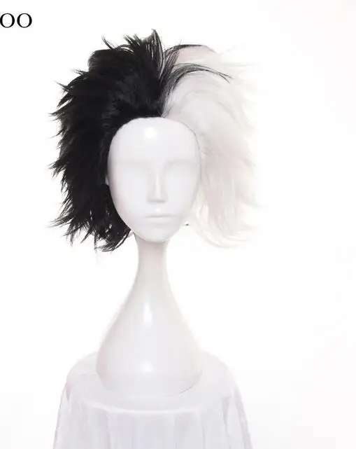 30cm Half Black And White Fluffy Short Layered Synthetic Wigs  Cosplay Costume Wig