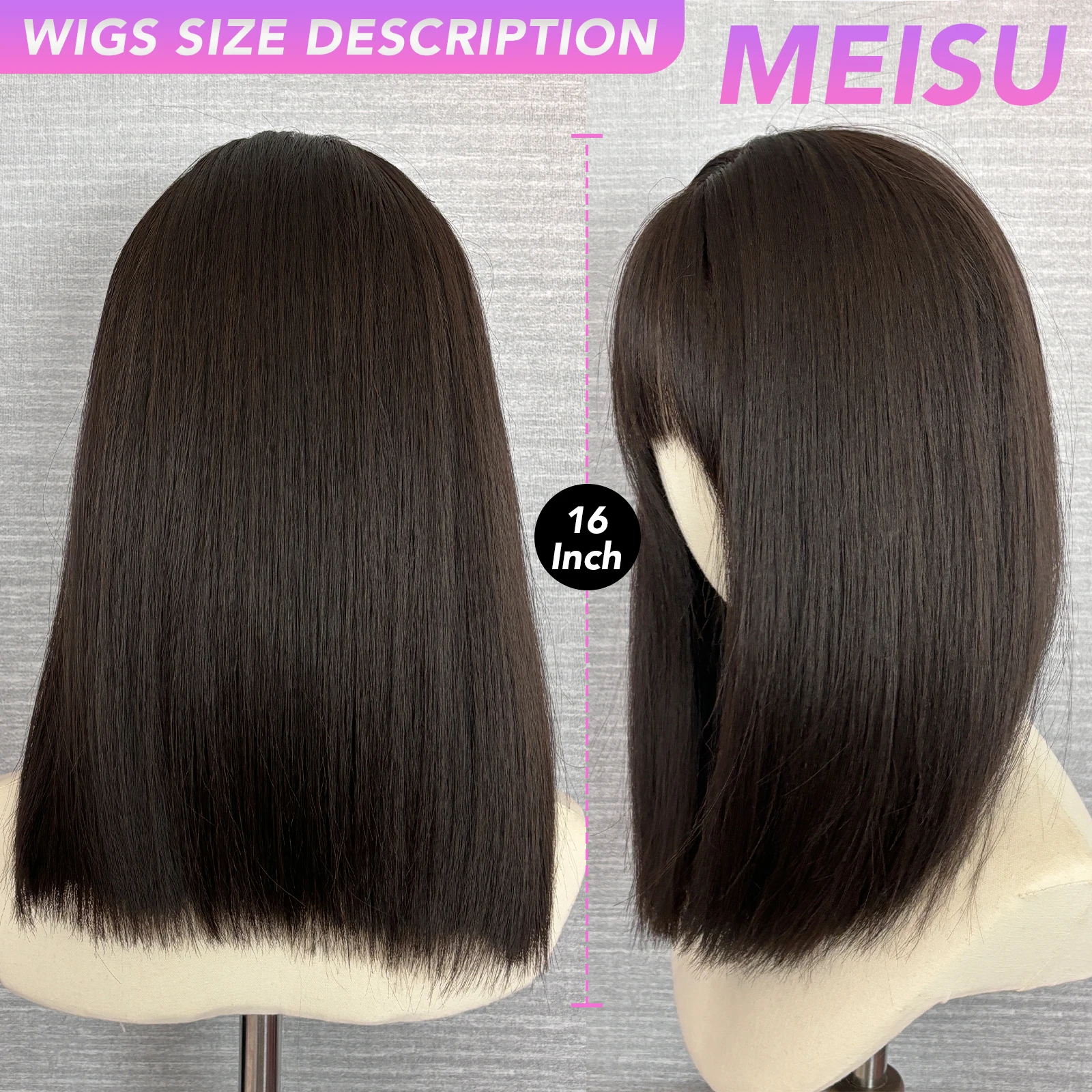 MEISU 16 بوصة الشاي الأسود الاصطناعية الانفجارات الهوائية شعر مستعار مستقيم الطبقات مستقيم الباروكات الألياف مقاومة للحرارة حفلة أو صورة شخصية للنساء #3