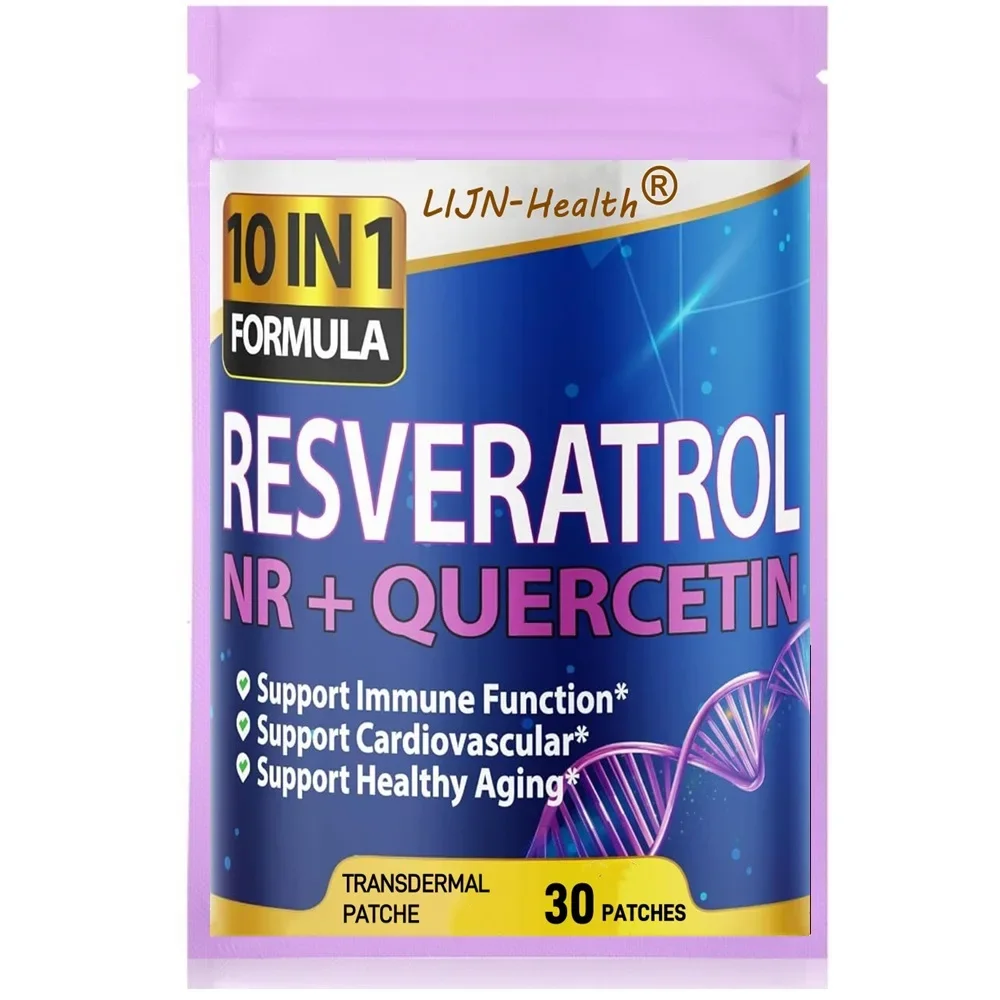 

30 Patches 10 in 1 High Strength Resveratrol Transdermal Patche with Quercetin Aging Immune Brain Boost Joint Support