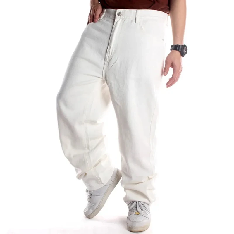 

Plus Size Waist 30-46 Inch Mens White Baggy Jeans Wide Leg Denim Pants Hip-Hop 2022 New Fashion Skateboarder Trousers