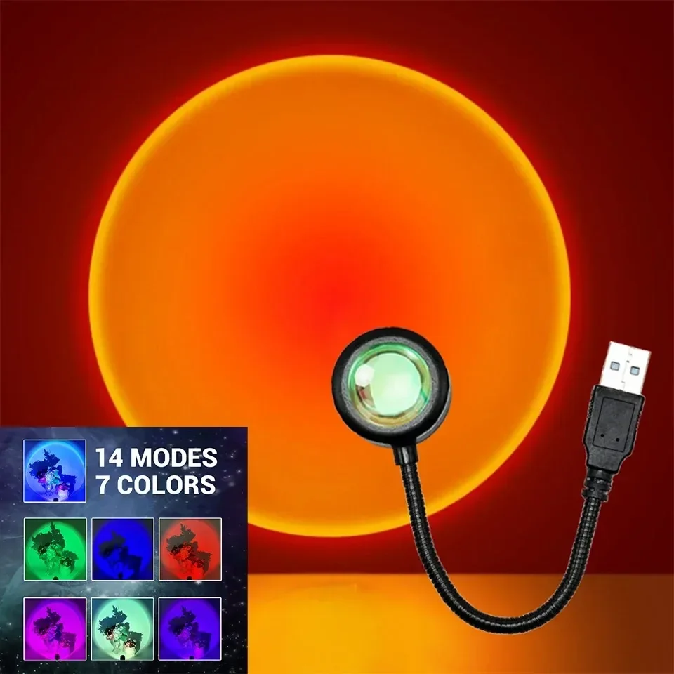 Rainbow Neon Night Light USB Sunset Lamp Background Atmosphere Lighting Projector Photography Wall  Bedroom  Room