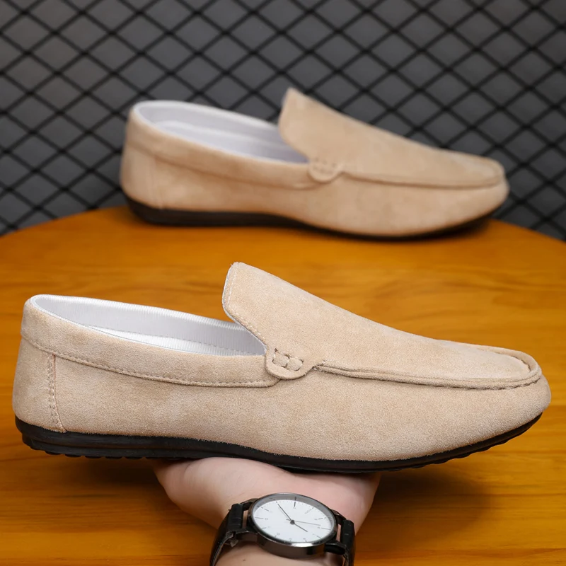 جديد جلد حذاء رجالي كاجوال الذكور كسول الأحذية الفاخرة العلامة التجارية الأخفاف تنفس أحذية بدون كعب أنيقة الراحة الانزلاق على أحذية قيادة