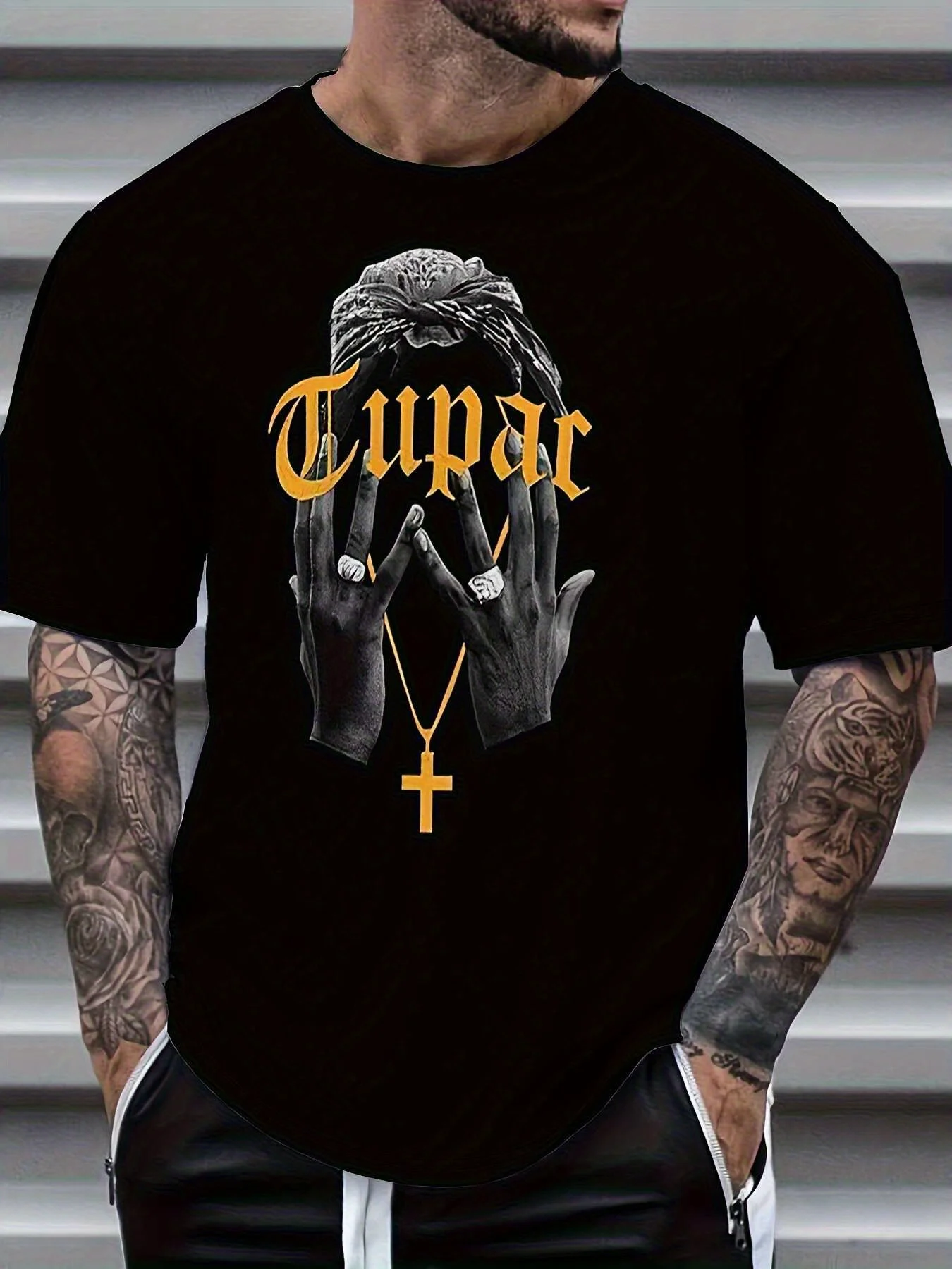

TUPAC Graphic T-Shirt - Black Handmade Design, Spring/Summer Casual Tee