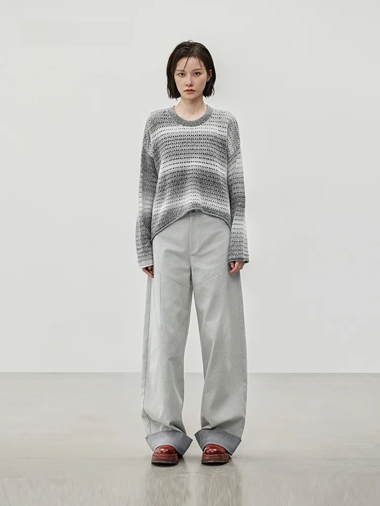 

XMOOM2024 Autumn New Lazy Sle Hollow out adient round Ne Knitwear Women's Loose Fit Comfortable Polyester Fiber Long Sl...