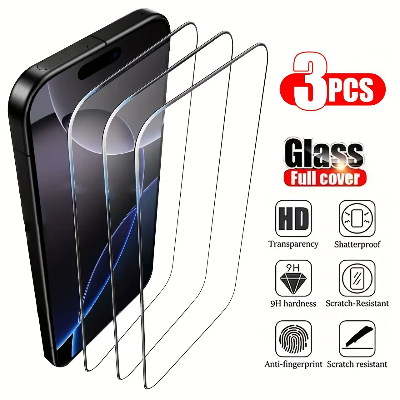 3pcs Ultra HD Tempered Glass Screen Protector For iPhone 17 Pro Max 17 Air 16 16e 15 14 13 12 11 7 8 Plus X XS Max XR Mini SE2
