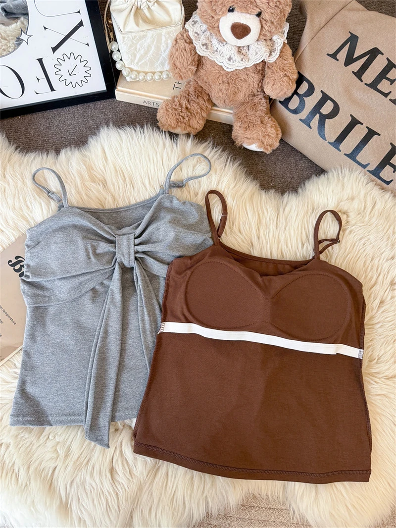 Karofi Sommermode Camisole mit Schleifenknoten, Brustpolster, verstellbaren Trägern, schmal geschnittenes Crop-Top, lässige Unterwäsche, Tank-Top A6172 – Detail 4