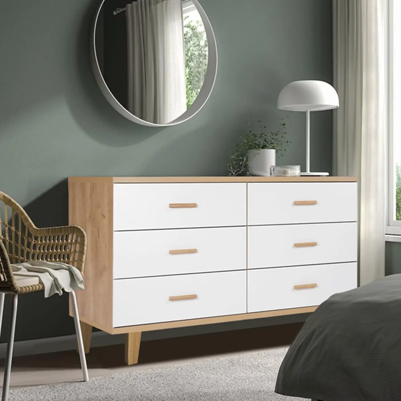 Modern 6 Drawer Dresser for Bedroom, Tall Dresser Organizer Storage Cabinet Chest of Drawers, Wood Dresser with Drawers