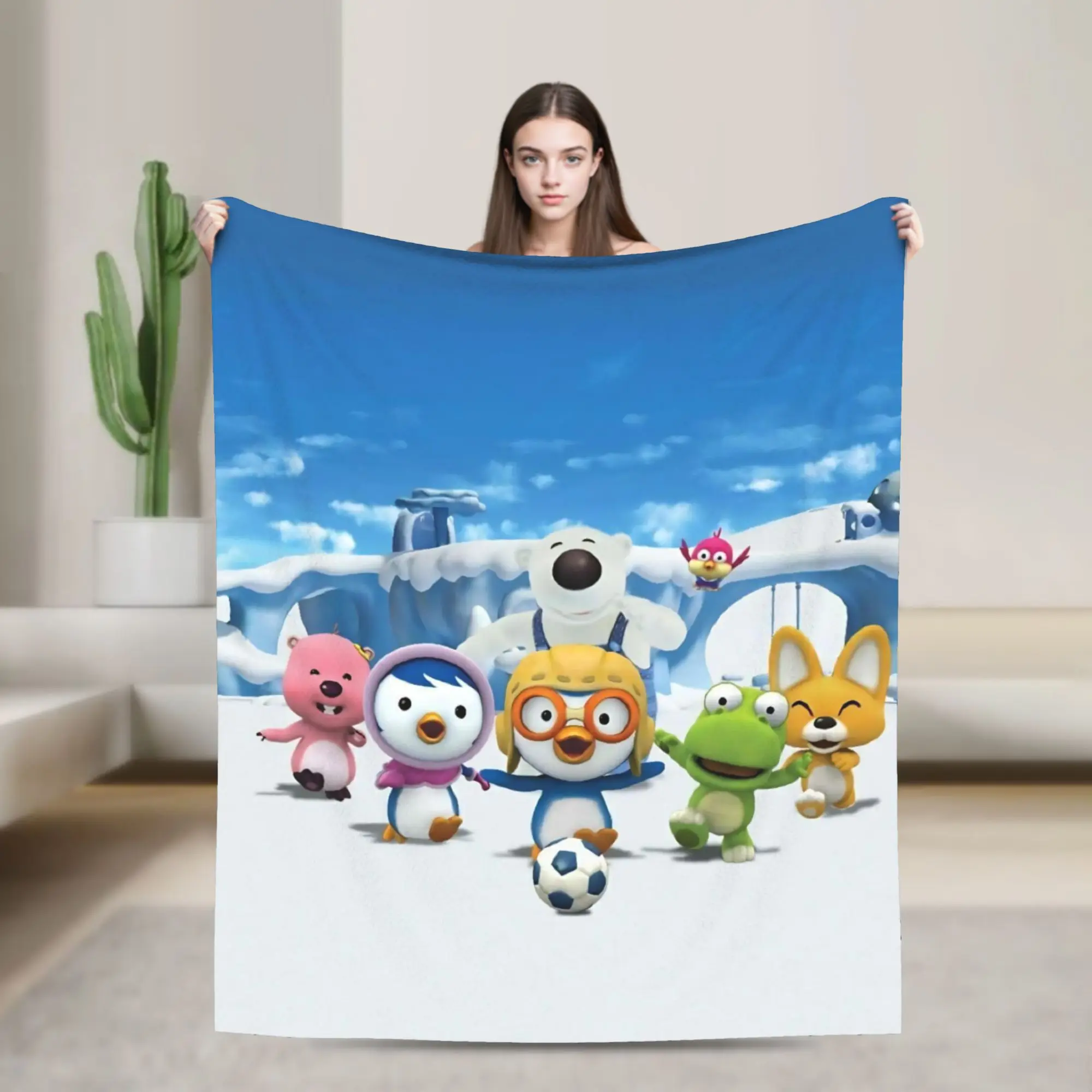 Pororos  Blankets Velvet Spring/Autumn Portable Warm Throw Blankets for Bedding Travel Quilt