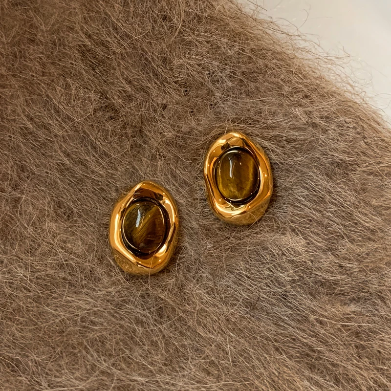 

New Maillard Gold Tiger Eye Stone Women's Earrings, Luxury Vintage Earrings Earrings Party Dinner Holiday Women's Silver Jewelry