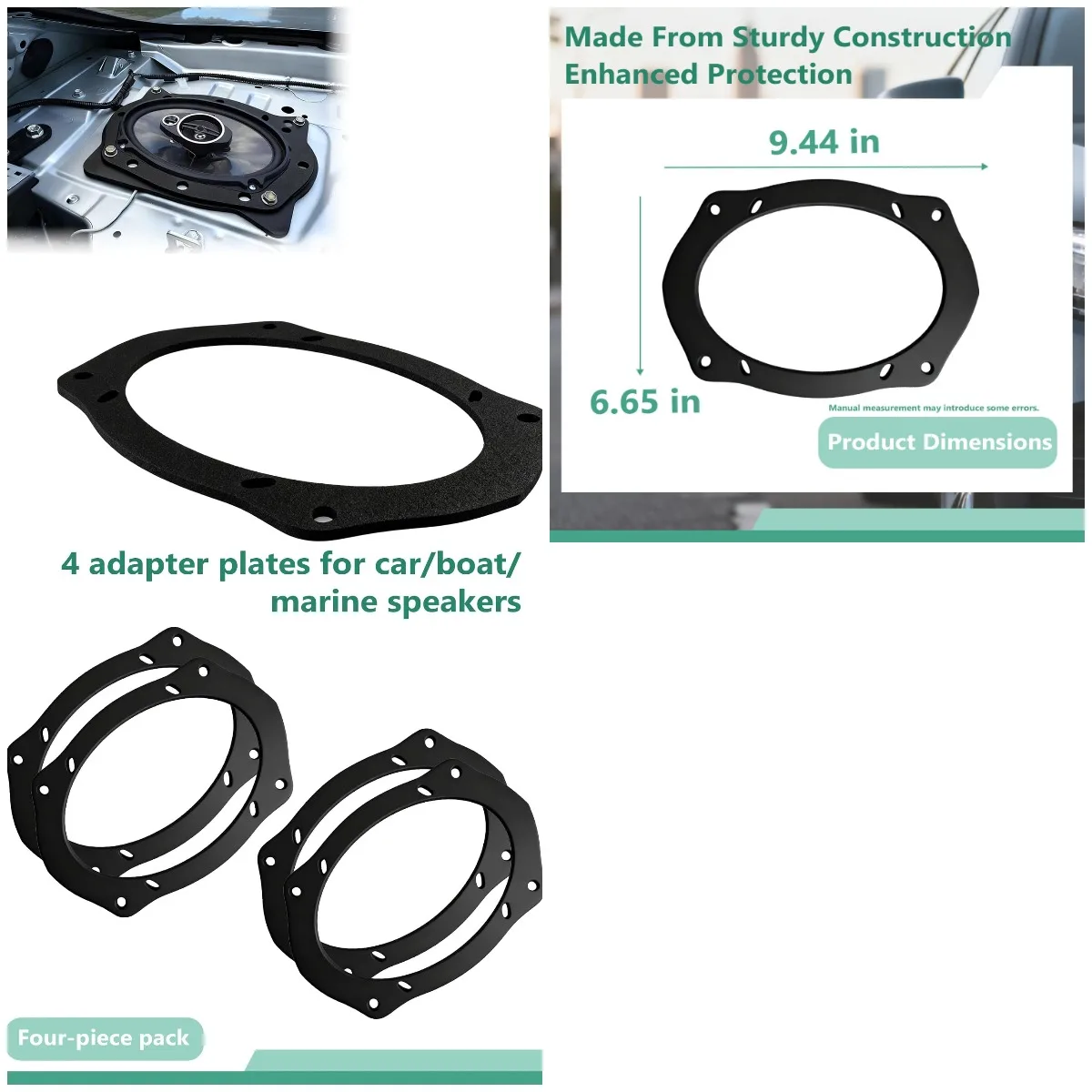 

4-Pack Universal Speaker Adapter Plates - 6x9 to 6x8 Speaker Adapter Conversion Kit for Car Boat Marine Stereo Systems