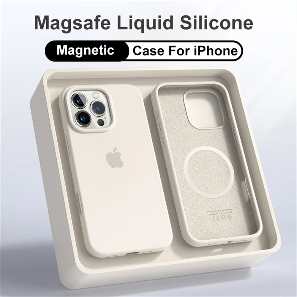 Оригинальный жидкий силиконовый чехол для телефона Apple Magsafe для iPhone 16, 13, 15, 14 Pro Max с магнитной беспроводной зарядкой и полным логотипом