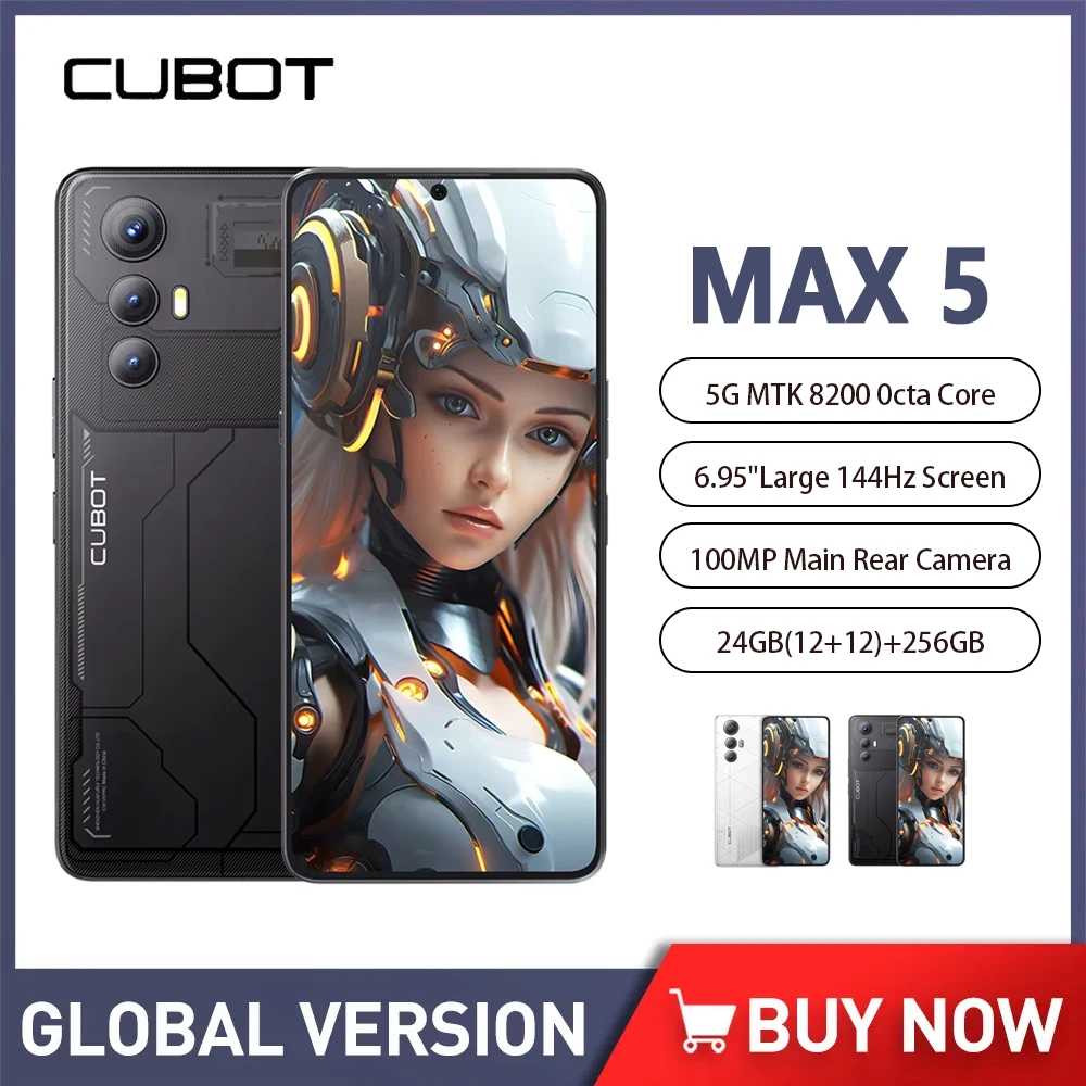 CUBOT MAX 5 Dual 5G Smartphone Android 14 6.95-Inch FHD+ 144Hz 12GB RAM+256GB ROM Mobile Phone 5100mAh 100MP Gaming Phones NFC