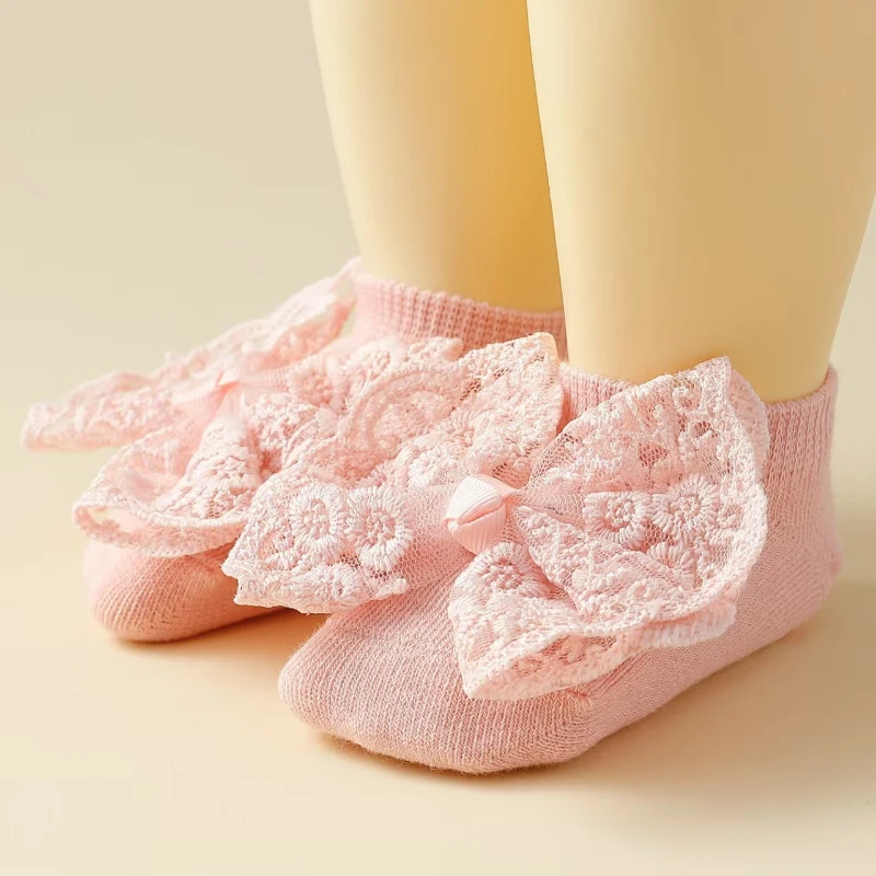 0-12month Baby Socks Newborn Girls Lace Bow Princess Anti Slip Socks Headband Spring Summer Children's Headwear Baby Items