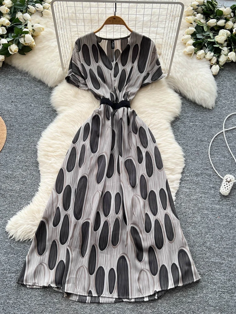 Francés vintage chic mujer verano estampado floral vendaje vestido largo con cuello en v vestido de fiesta elegante a-line vestidos bata ete 2025