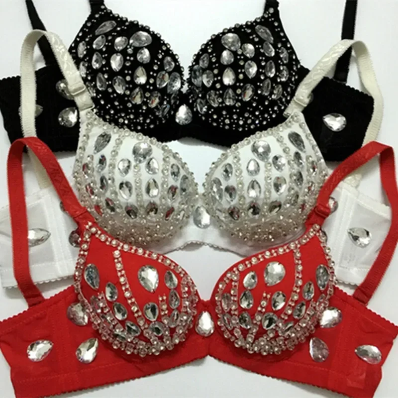 섹시한 댄서 크리스탈 브래지어 의상 구슬 속옷 여성 가수 DS 나이트 클럽 무대 의류 댄스 블랙 레드 화이트 보석