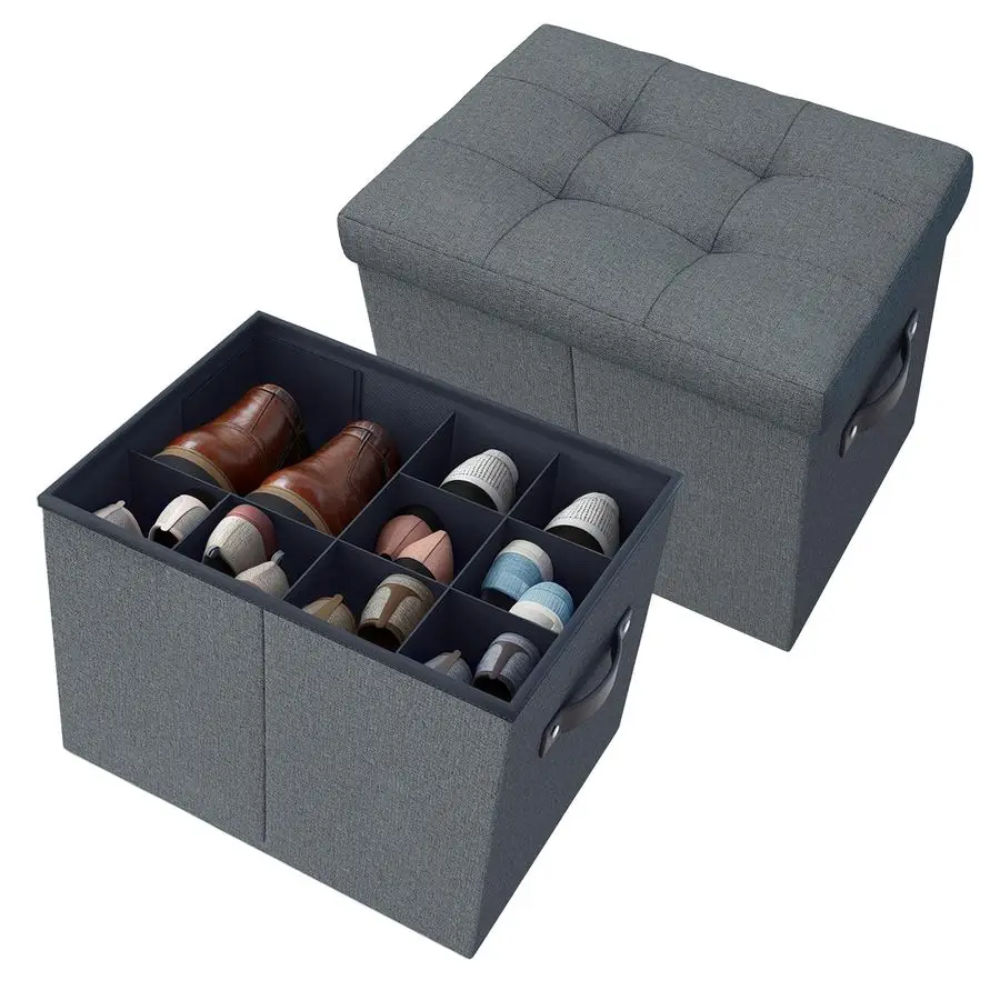 

2 Pack Storage Ottoman Shoe Organizer for Closet Adjustable Dividers Storage Box for Shoes Clothes Toy Blanket, Foldable Foot St