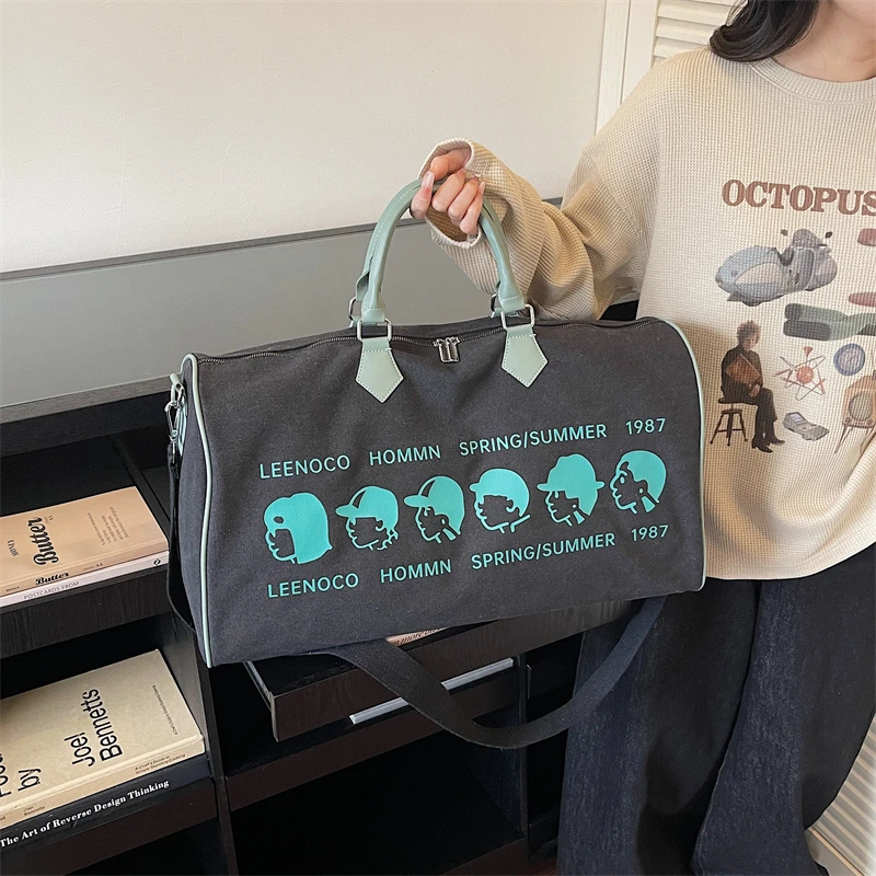 

Новая холщовая сумка-дафл с мультяшным принтом, большая дорожная сумка для спортзала и поездок на выходные, регулируемая наплечная сумка унисекс