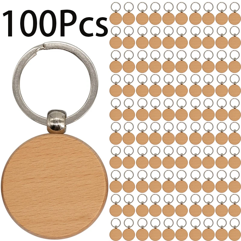 

100Pcs Blank Wooden Key Chain DIY Promotion Pendant Environmental Beech Wood Keychain Keyring Gifts