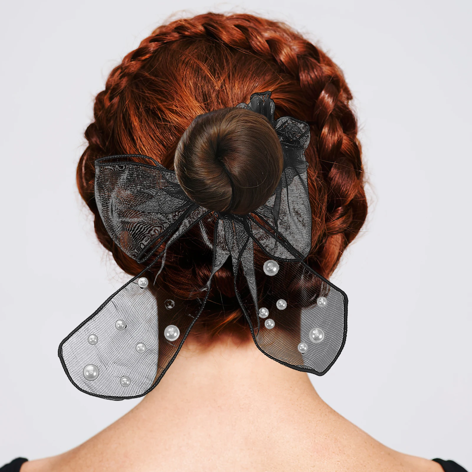

2 Pcs Women's Hair Accessories for Girls Bow Scrunchies Bands Bead Elastic Ponytail Holder Mesh Ties Big Elastics