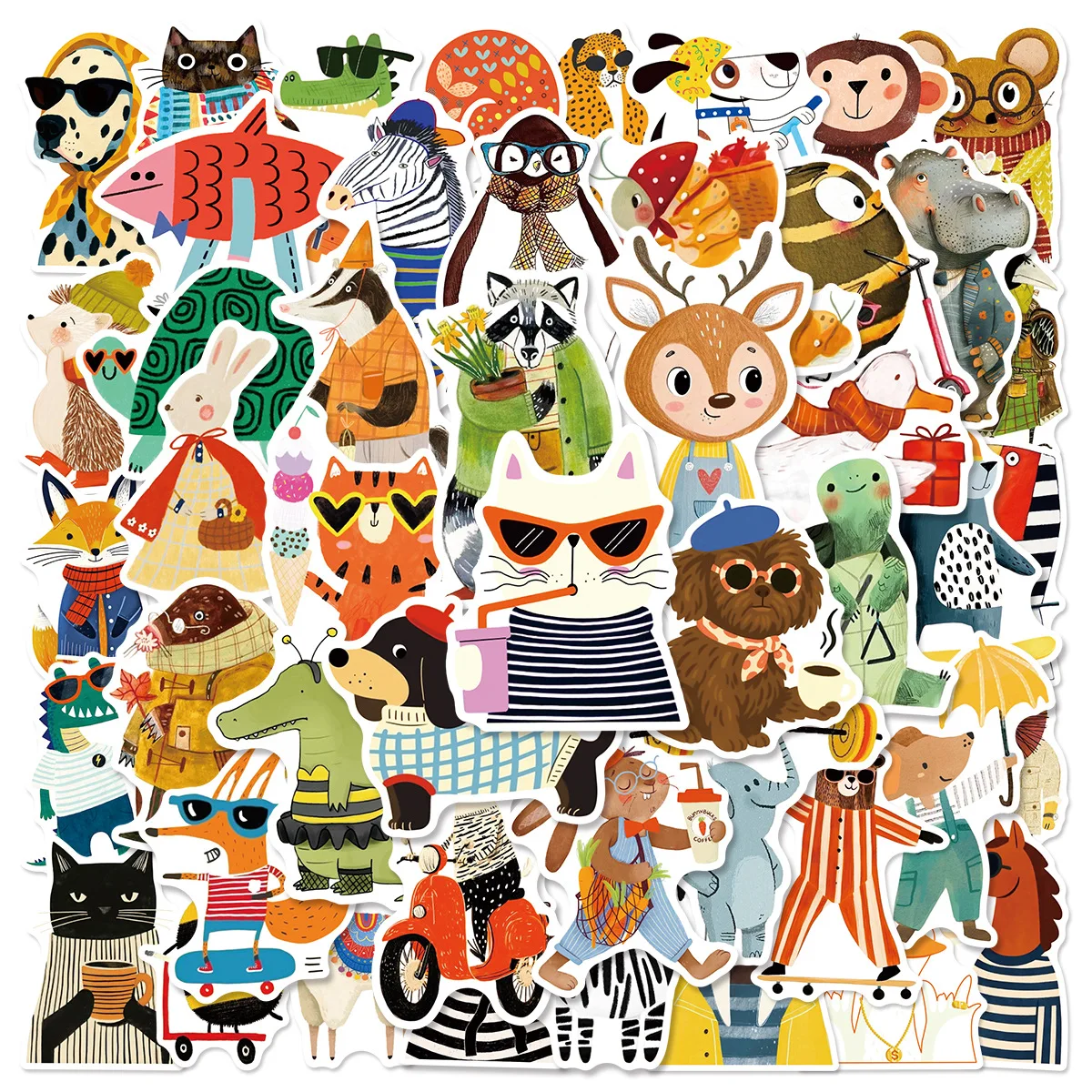 

55PCS Cute Watercolor Style Small Animal Stickers Cartoon Decorative DIY Notebook Phone Case iPad Waterproof Stickers Kids Toy