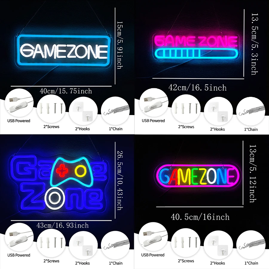 Game Zone Neon Sign For Wall Decor,Led Neon Light For Teen Bedroom,Man Cave,Internet Bar,Party,Playroom Decor,Gamer Lover Gifts