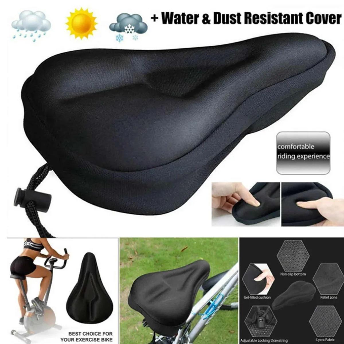 Fahrradsitzbezug, mit Gel gepolstertes Fahrradsitzkissen für Männer und Frauen, bequemer und extra weicher Sitzbezug, passend für Mountainbikes und Rennräder