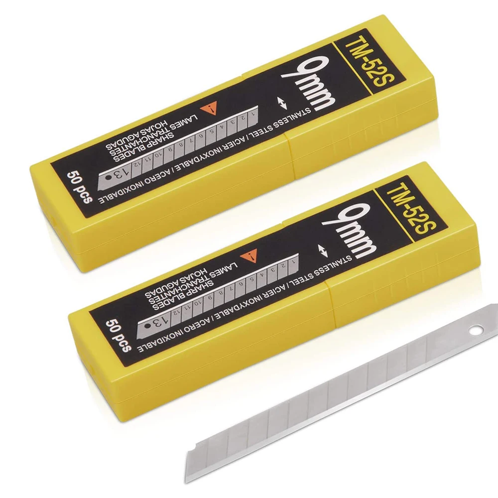 EHDIS 100pcs 9mm Stainless Steel Spare Blades Utility Knife Replacement Snap Off Blade Tinting Decal Sticker Paper Cutting Tools